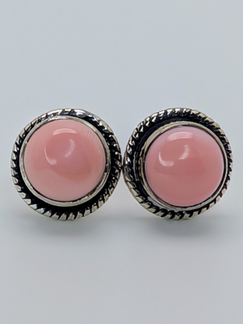 Pink Conch S925 Sterling Silver Round Gemstone Stud Earrings